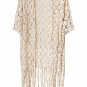 Rebellion Beige Lace Kimono with Fringe